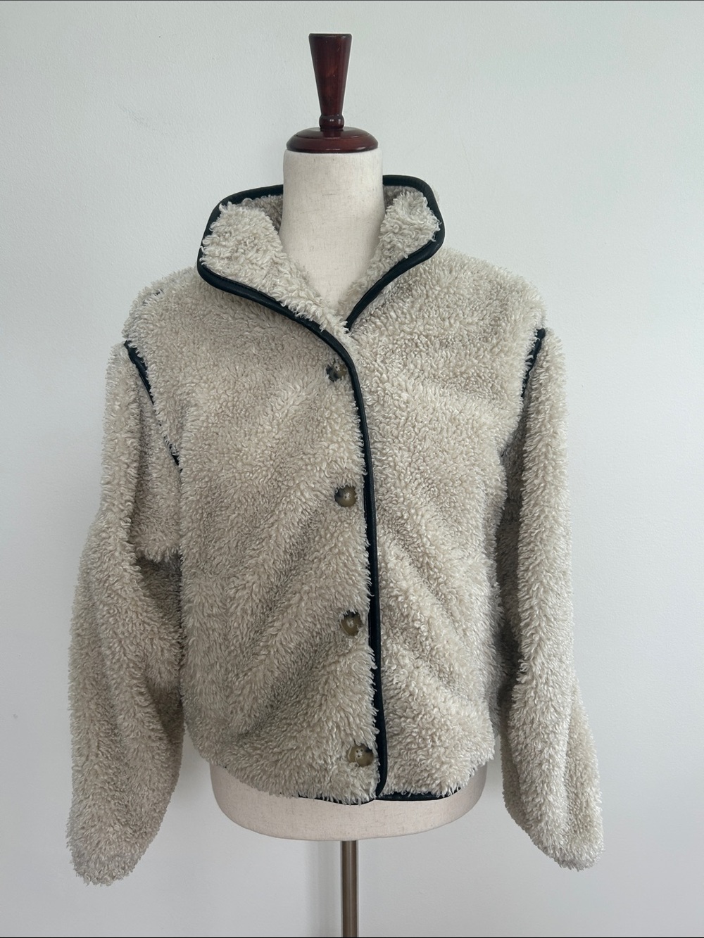 Hollister Cream Teddy Jacket with Black Trim Size XS